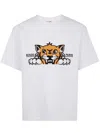 Kenzo 'gots Happy Tiger' White Crewneck T-shirt With Maxi Logo Embroidery On The Front And Logo Lettering In White