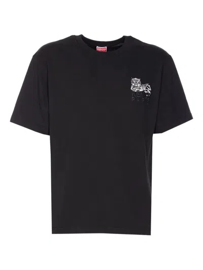 Kenzo "gots  Happy Tiger" Embroidered Classic T-shirt In Black
