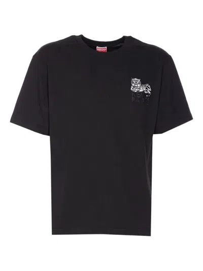Kenzo "gots Happy Tiger" Embroidered Classic T-shirt Clothing In Black