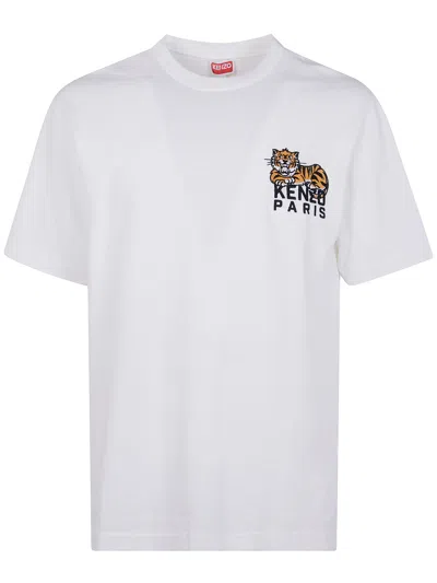 Kenzo "gots  Happy Tiger" Embroidered Classic T-shirt In White