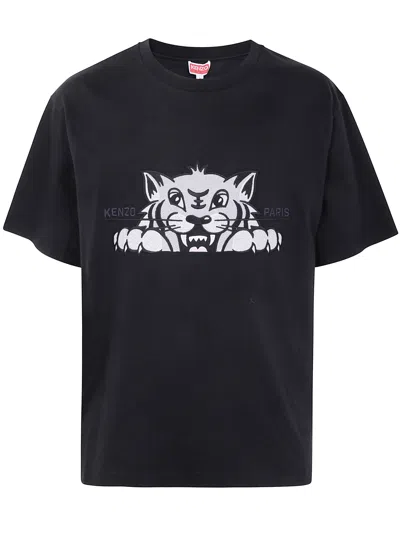 Kenzo "gots  Happy Tiger" Embroidered Oversize Tshirt In Black