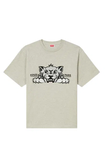 Kenzo Gots Happy Tiger Embroidered T-shirt In Grey