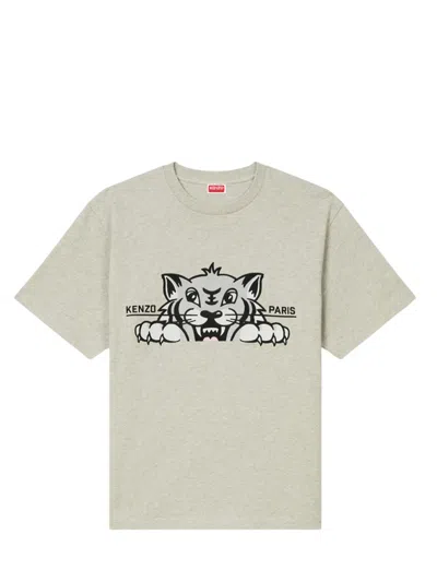 Kenzo Gots Happy Tiger Embroidered T-shirt In Grey