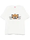 Kenzo 'gots Happy Tiger' White Crewneck T-shirt With Maxi Logo Embroidery On The Front And Logo Lettering In White