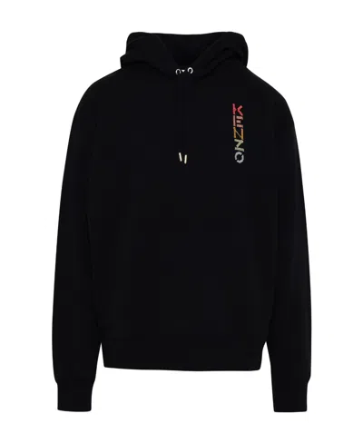 Kenzo Gradient Logo Cotton Hoodie In Black