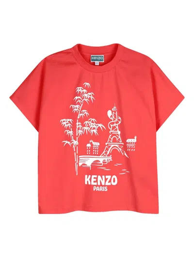 Kenzo Kids' Graphic Crew-neck T-shirt In Red
