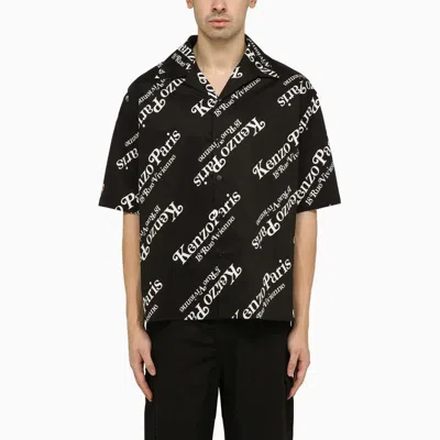 Kenzo Graphic Logo Print Collared Shirt For Men In Black