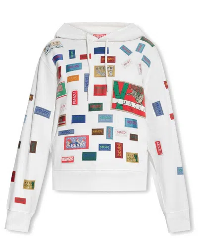 Kenzo Labels Printed Cotton Hoodie In White