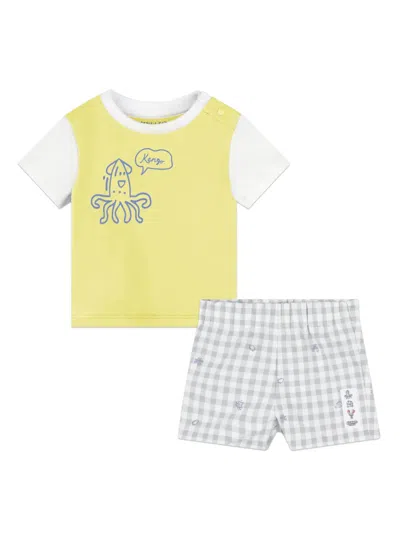 Kenzo Babies' Graphic-print Checked Short Set In Yellow