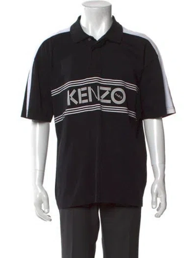 Pre-owned Kenzo Graphic Print Collar Polo Shirt In Black