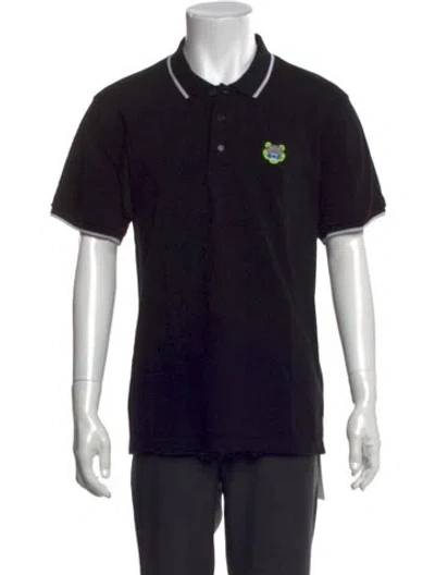 Pre-owned Kenzo Graphic Print Collar Polo Shirt In Black