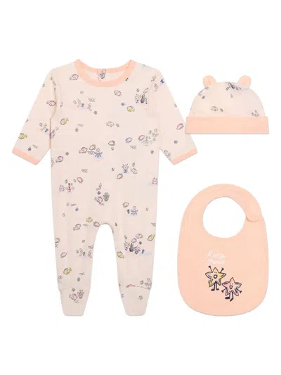 Kenzo Graphic-print Cotton Babygow Set In Neutrals