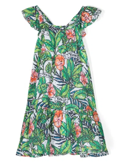 Kenzo Kids' Graphic-print Cotton Dress In Green