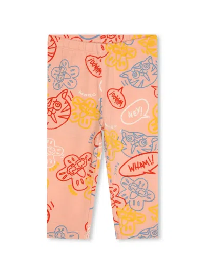 Kenzo Babies' Graphic-print Cotton Leggings In Neutrals