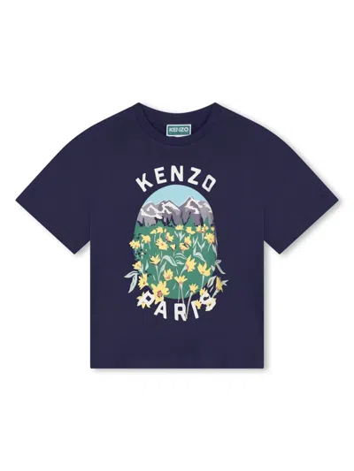 Kenzo Kids' Graphic-print Cotton T-shirt In Blue