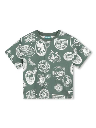 Kenzo Kids' Graphic-print Cotton T-shirt In Green