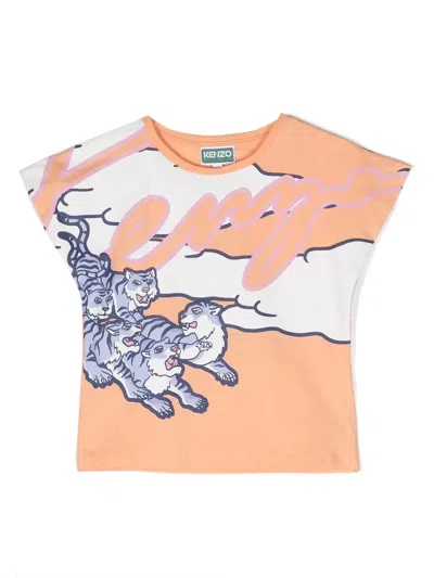 Kenzo Kids' Graphic-print Cotton T-shirt In Orange