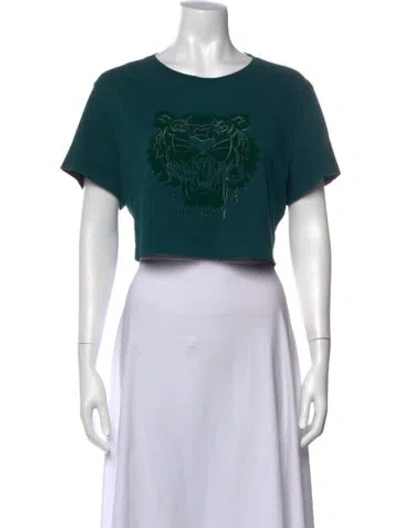 Pre-owned Kenzo Graphic Print Crew Neck Crop Top In Blue