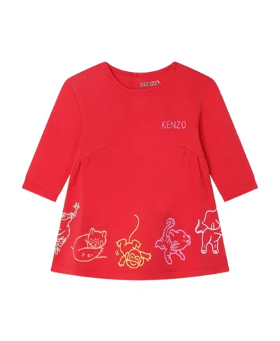 Kenzo Graphic-print Crew-neck Dress In Red