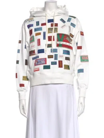 Pre-owned Kenzo Graphic Print Crew Neck Hoodie In White