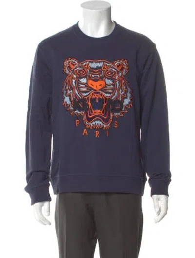 Pre-owned Kenzo Graphic Print Crew Neck Pullover In Blue