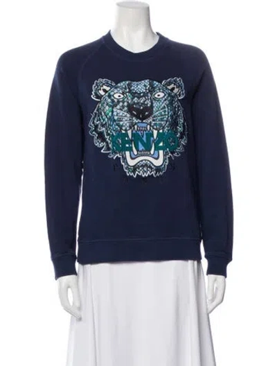 Pre-owned Kenzo Graphic Print Crew Neck Sweater In Blue