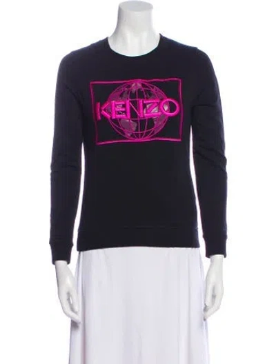 Pre-owned Kenzo Graphic Print Crew Neck Sweater In Blue