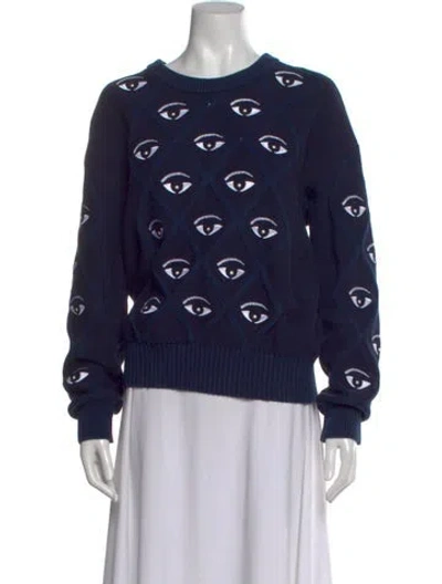 Pre-owned Kenzo Graphic Print Crew Neck Sweater In Blue