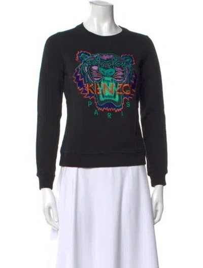 Pre-owned Kenzo Graphic Print Crew Neck Sweater In Blue