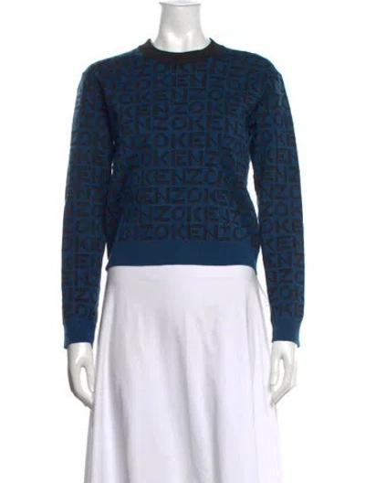 Pre-owned Kenzo Graphic Print Crew Neck Sweater In Blue