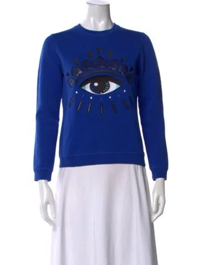 Pre-owned Kenzo Graphic Print Crew Neck Sweater In Blue