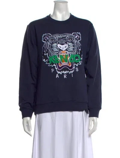 Pre-owned Kenzo Graphic Print Crew Neck Sweater In Blue