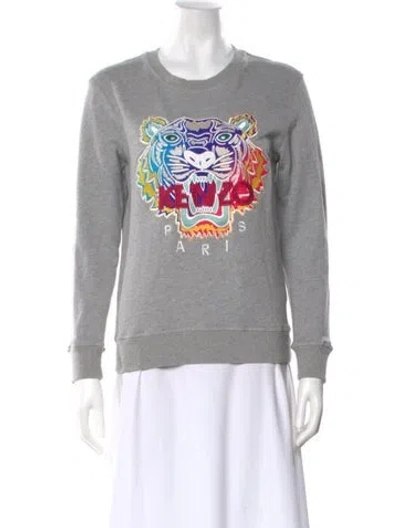 Pre-owned Kenzo Graphic Print Crew Neck Sweater In Gray