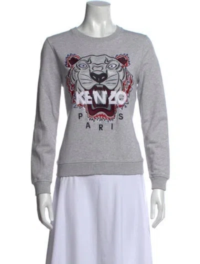 Pre-owned Kenzo Graphic Print Crew Neck Sweater In Gray