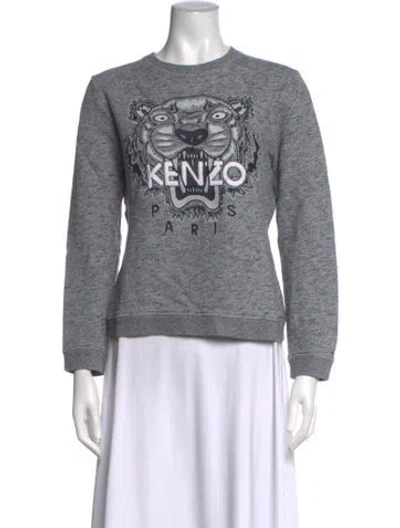 Pre-owned Kenzo Graphic Print Crew Neck Sweater In Gray