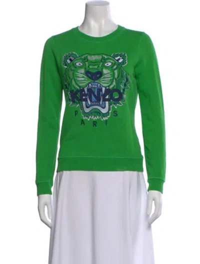 Pre-owned Kenzo Graphic Print Crew Neck Sweater In Green