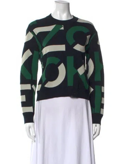 Pre-owned Kenzo Graphic Print Crew Neck Sweater In Green