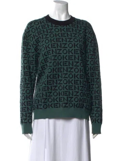 Pre-owned Kenzo Graphic Print Crew Neck Sweater In Green