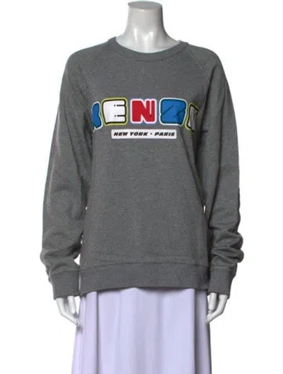 Pre-owned Kenzo Graphic Print Crew Neck Sweater In Grey