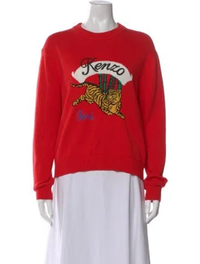 Pre-owned Kenzo Graphic Print Crew Neck Sweater In Red