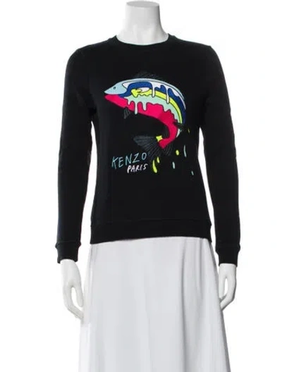 Pre-owned Kenzo Graphic Print Crew Neck Sweatshirt In Black