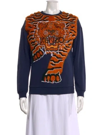 Pre-owned Kenzo Graphic Print Crew Neck Sweatshirt In Blue