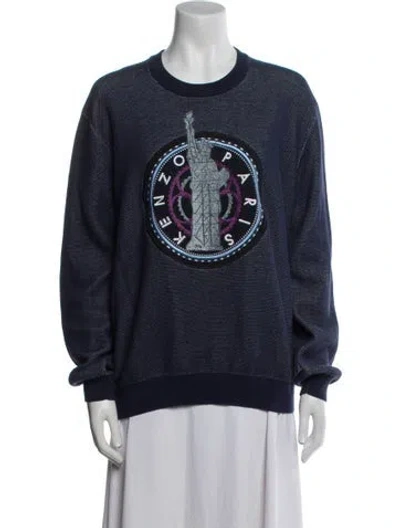 Pre-owned Kenzo Graphic Print Crew Neck Sweatshirt In Blue