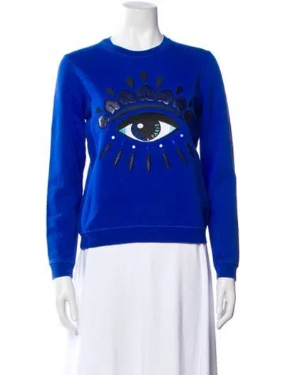 Pre-owned Kenzo Graphic Print Crew Neck Sweatshirt In Blue