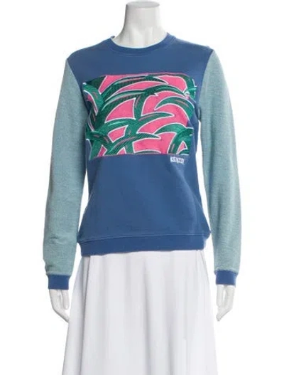 Pre-owned Kenzo Graphic Print Crew Neck Sweatshirt In Blue