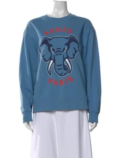 Pre-owned Kenzo Graphic Print Crew Neck Sweatshirt In Blue