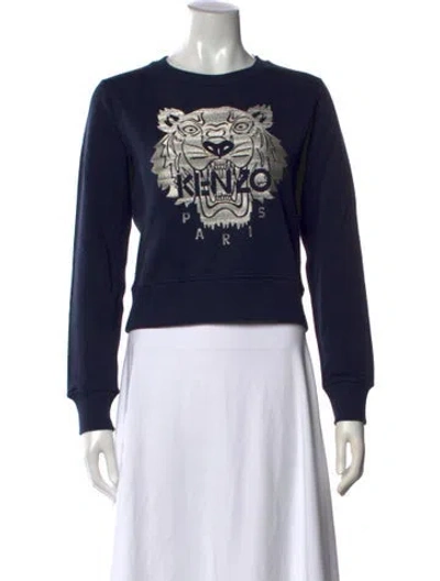 Pre-owned Kenzo Graphic Print Crew Neck Sweatshirt In Blue
