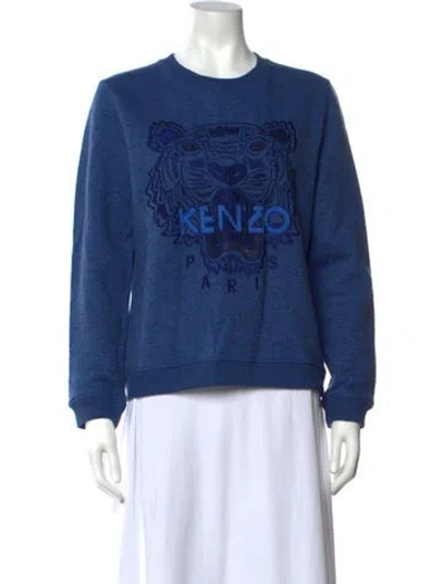 Pre-owned Kenzo Graphic Print Crew Neck Sweatshirt In Blue