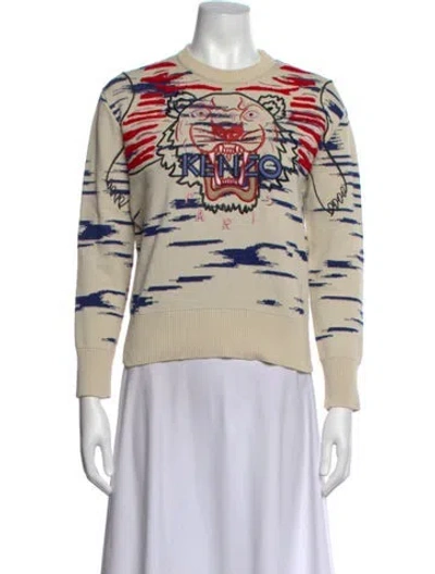 Pre-owned Kenzo Graphic Print Crew Neck Sweatshirt In Neutrals
