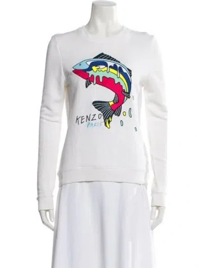 Pre-owned Kenzo Graphic Print Crew Neck Sweatshirt In White